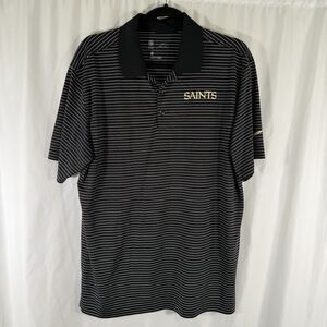 New Orleans Saints Nike Polo Men's Large Black White Striped Collared Short Slv